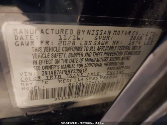 Nissan SENTRA SL 2017 3N1AB7AP8HY235818 Image 9