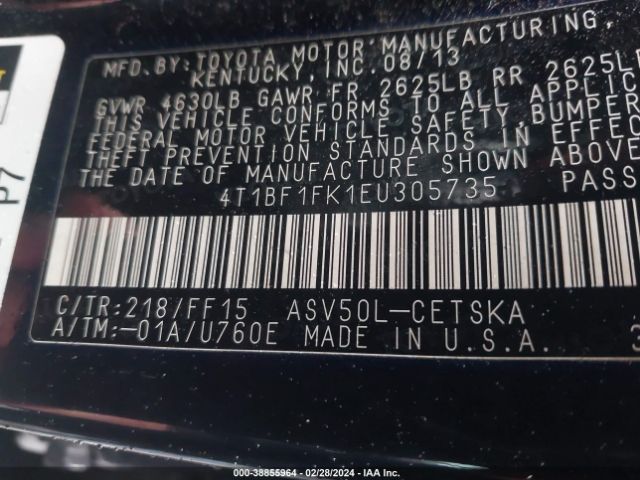 4T1BF1FK1EU305735 Toyota CAMRY SE