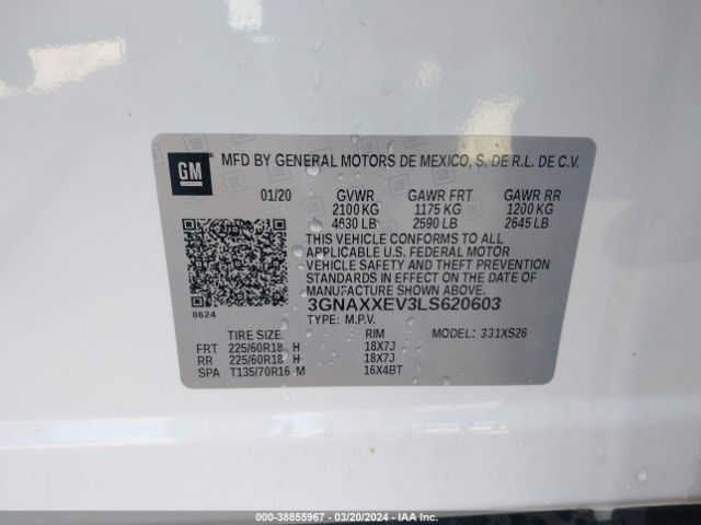 2020 CHEVROLET EQUINOX 3GNAXXEV3LS620603 Photo 8