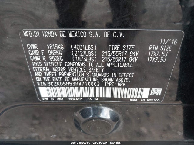 Honda HR-V EX 2017 3CZRU5H53HM710862 Image 9