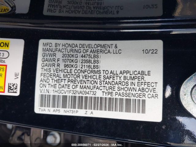 1HGCV1F32NA094732 Honda Accord Sport