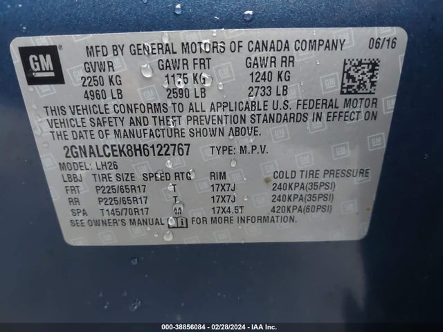 Chevrolet EQUINOX LT 2017 2GNALCEK8H6122767 Image 9