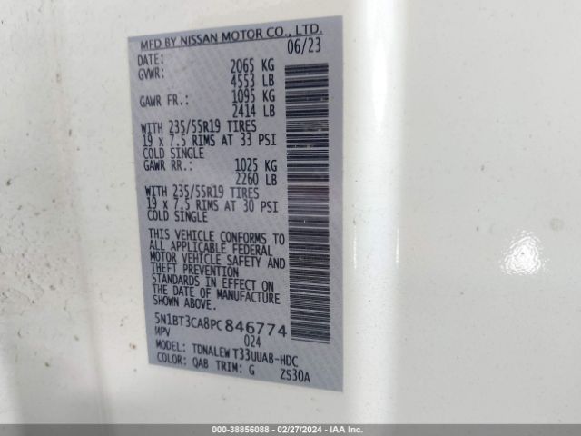 5N1BT3CA8PC846774 Nissan Rogue Sl Fwd