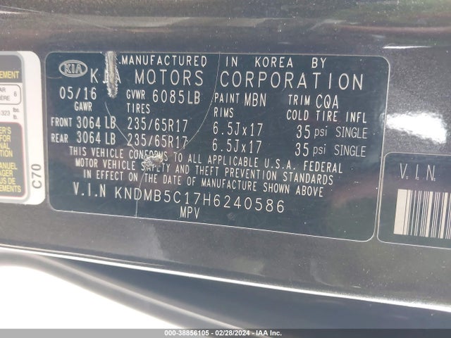 KIA SEDONA LX 2017 KNDMB5C17H6240586 Image 9