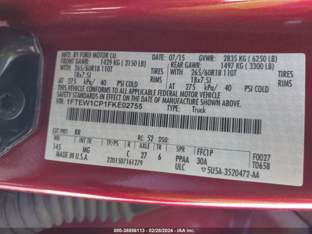 1FTEW1CP1FKE02755 Ford F-150 Xlt