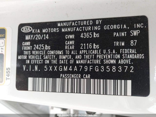 KIA Optima Lx 2015 5XXGM4A79FG358372 Image 9