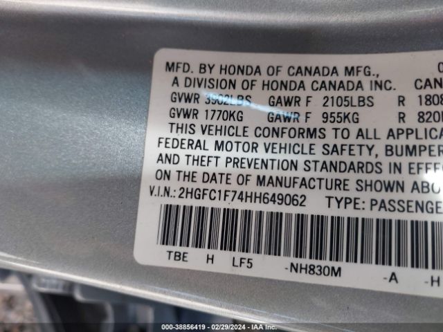 2HGFC1F74HH649062 Honda Civic Ex-l
