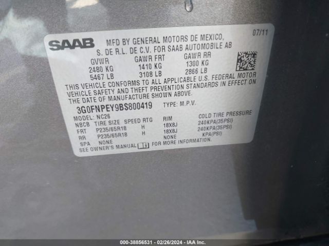 2011 SAAB 9-4X 3G0FNPEY9BS800419 Photo 8