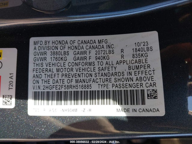 Honda Civic Sport 2024 2HGFE2F58RH516885 Image 9