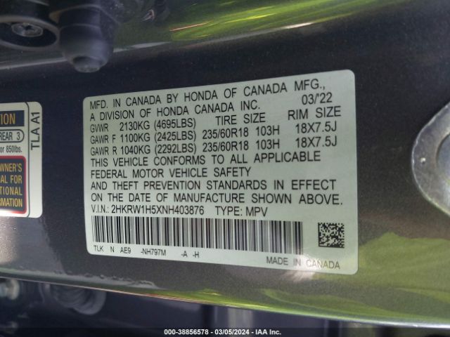 2HKRW1H5XNH403876 Honda Cr-v 2wd Ex