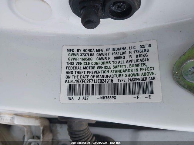 Honda CIVIC EX 2018 19XFC2F71JE024916 Image 9