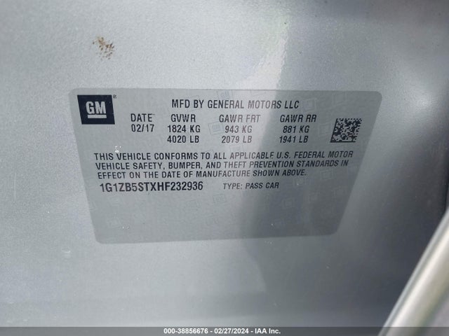 Chevrolet MALIBU LS 2017 1G1ZB5STXHF232936 Image 9