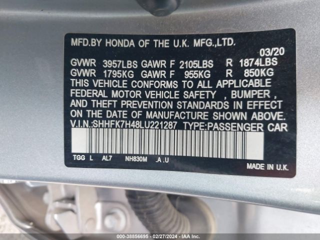SHHFK7H48LU221287 Honda Civic Sport