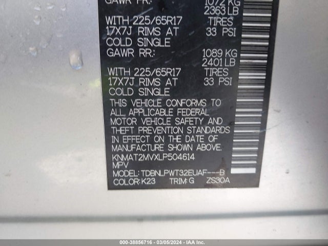 Nissan Rogue S Intelligent Awd 2020 KNMAT2MVXLP504614 Image 9