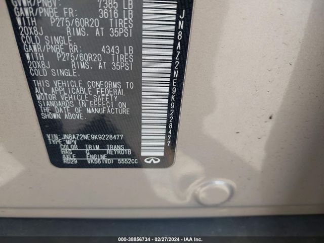 JN8AZ2NE9K9228477 Infiniti QX80 LUXE