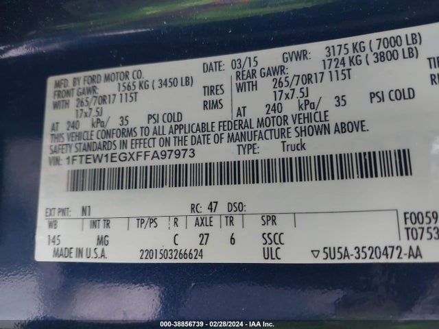 Ford F-150 Xlt 2015 1FTEW1EGXFFA97973 Image 9
