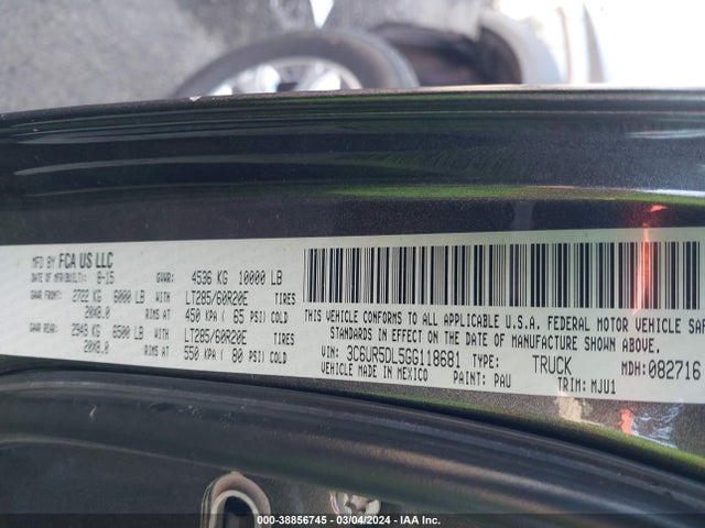 RAM 2500 Big Horn 2016 3C6UR5DL5GG118681 Image 9