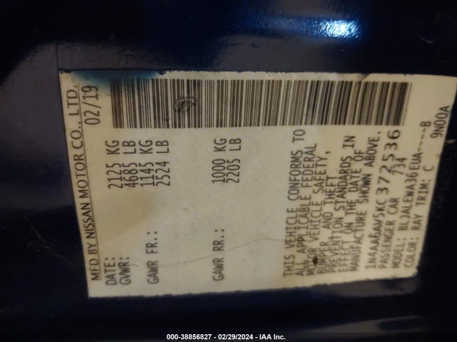 Nissan Maxima 3.5 Sl 2019 1N4AA6AV5KC372536 Image 9