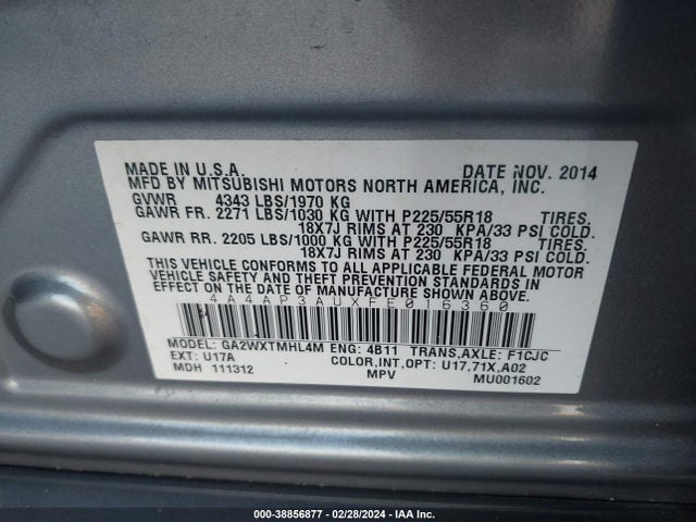 Mitsubishi Outlander Sport Es 2015 4A4AP3AUXFE016360 Image 9