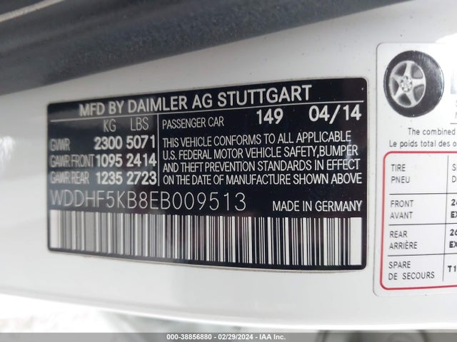 Auction sale of the 2014 Mercedes-benz E 350, vin: WDDHF5KB8EB009513, lot number: 38856880