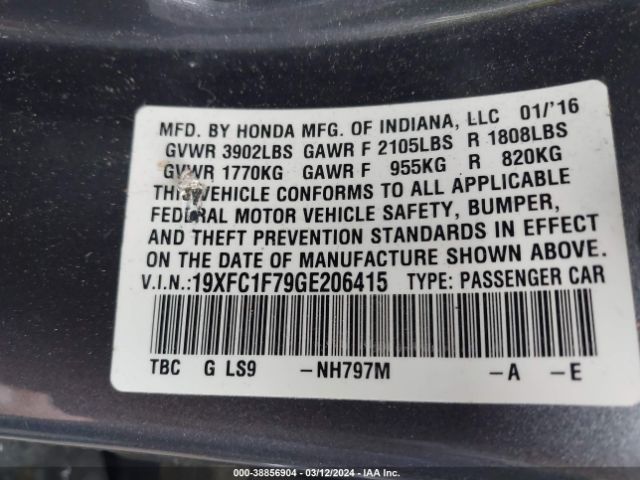 19XFC1F79GE206415 Honda Civic Ex-l