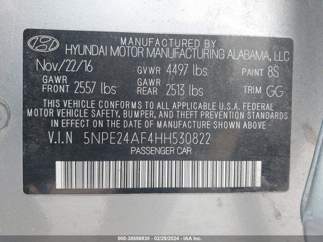 Hyundai Sonata 2017 5NPE24AF4HH530822 Image 9