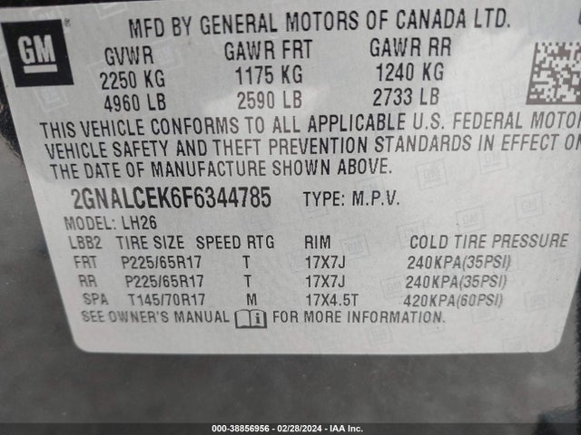 Chevrolet Equinox 2lt 2015 2GNALCEK6F6344785 Image 9