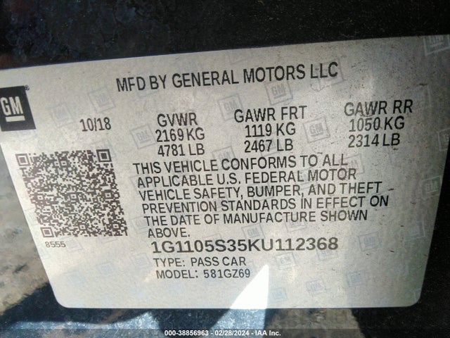 Chevrolet Impala Premier 2019 1G1105S35KU112368 Image 9