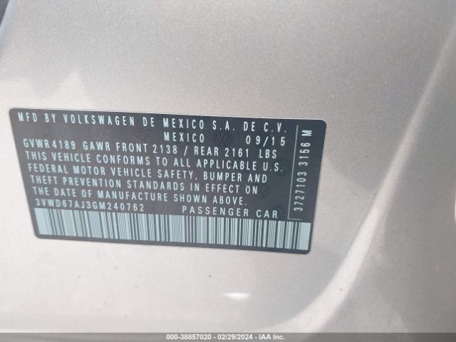 3VWD67AJ3GM240762 Volkswagen JETTA SE
