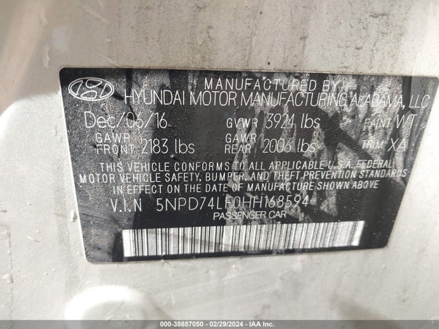 Hyundai ELANTRA SE 2017 5NPD74LF0HH168594 Image 9