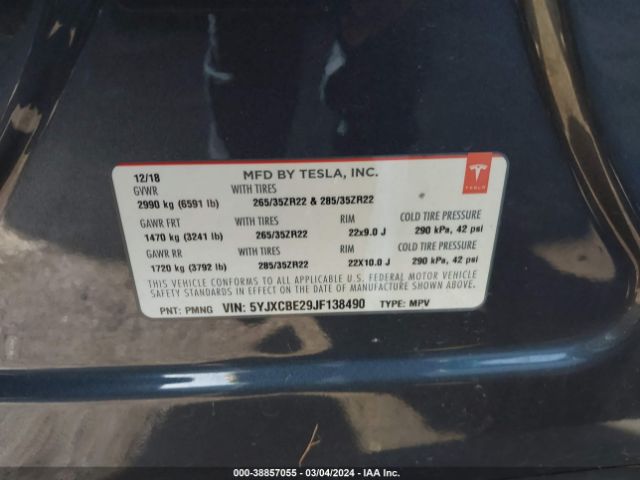 5YJXCBE29JF138490 Tesla Model X 100d/75d/p100d