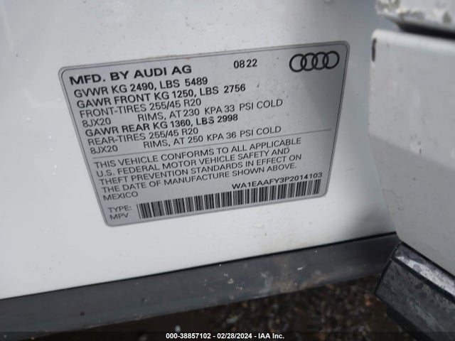 WA1EAAFY3P2014103 Audi Q5 Premium Plus 45 Tfsi S Line Quattro