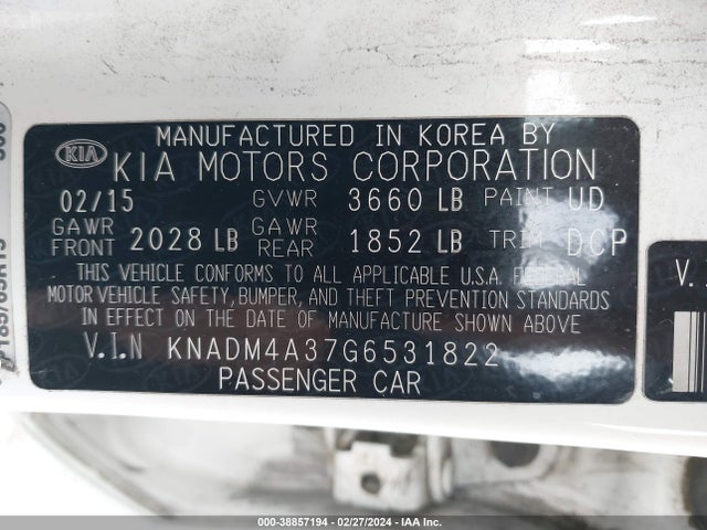 2016 KIA RIO LX VIN: KNADM4A37G6531822