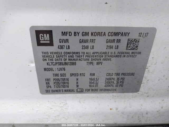 Chevrolet Trax Lt 2018 KL7CJPSB9JB612069 Image 9