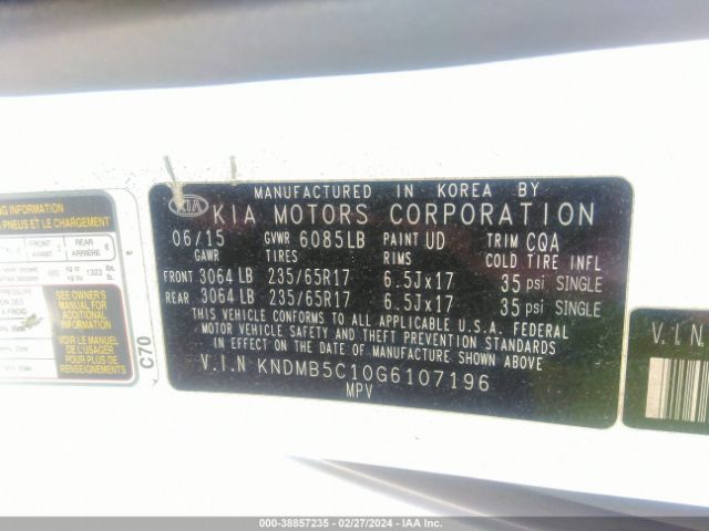 KNDMB5C10G6107196 KIA SEDONA LX