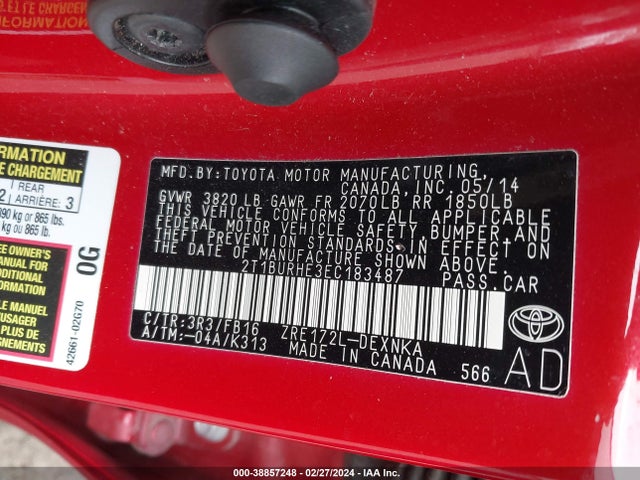 Toyota COROLLA LE 2014 2T1BURHE3EC183487 Image 9