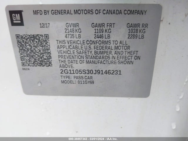 Chevrolet IMPALA 1LT 2018 2G1105S30J9146231 Image 9