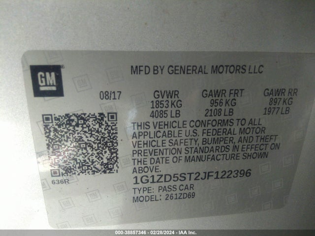 Chevrolet MALIBU LT 2018 1G1ZD5ST2JF122396 Image 9