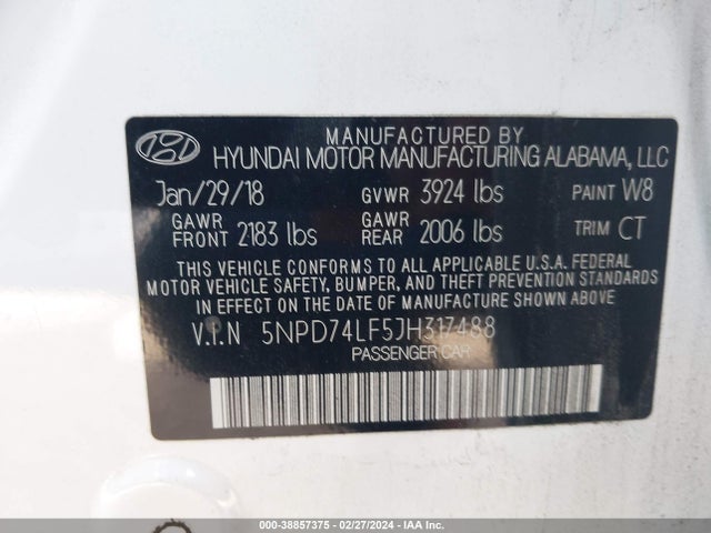 Hyundai ELANTRA SE 2018 5NPD74LF5JH317488 Image 9