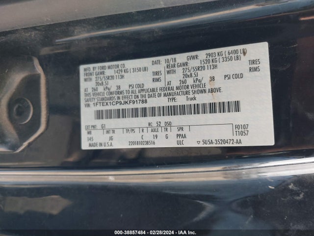 Ford F-150 Xl 2018 1FTEX1CP9JKF91788 Image 9