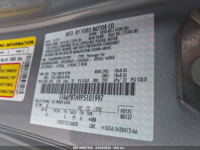 Ford Mustang Ecoboost Fastback 2023 1FA6P8TH9P5101997 Image 9