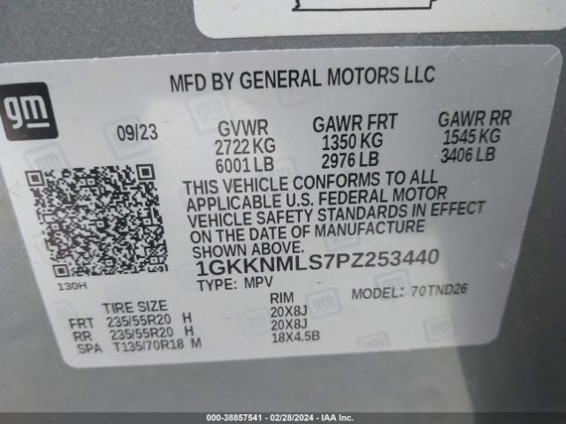 1GKKNMLS7PZ253440 GMC Acadia Fwd Slt