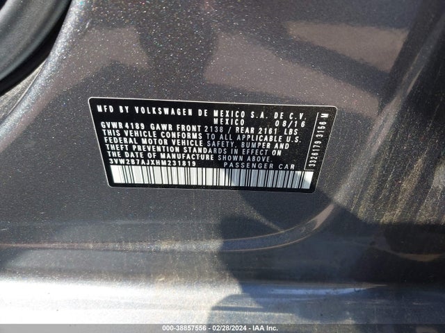 3VW2B7AJXHM231819 Volkswagen Jetta 1.4t S