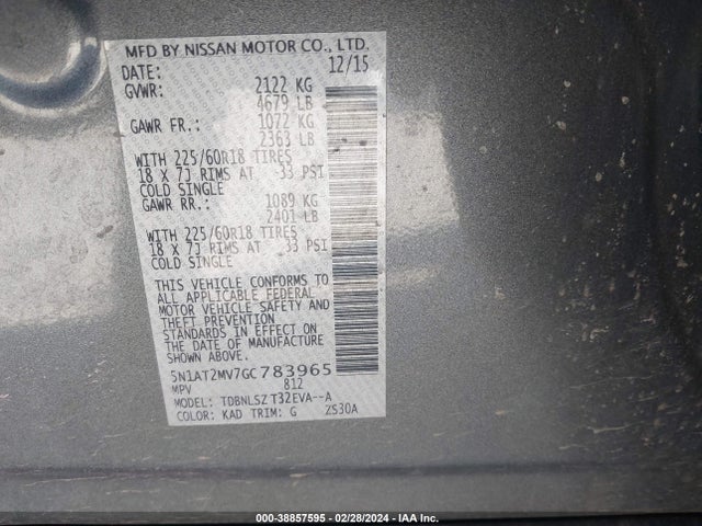 Nissan Rogue Sl 2016 5N1AT2MV7GC783965 Image 9