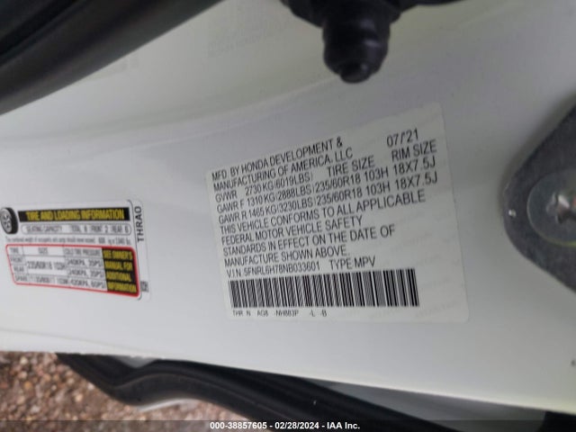 Honda Odyssey Ex-l 2022 5FNRL6H78NB033601 Image 9