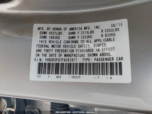 Honda Accord Ex-l 2015 1HGCR2F87FA262971 Image 9