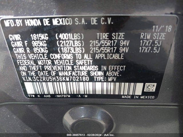 Honda HR-V LX 2019 3CZRU5H36KM702180 Image 9