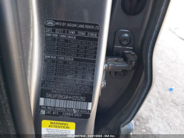 SALVP2BG4HH225292 Land Rover Range Rover Evoque Se/se Premium