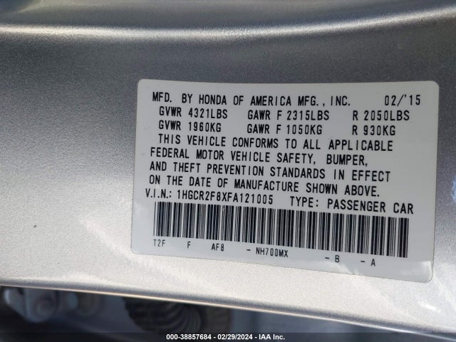 Honda Accord Ex-l 2015 1HGCR2F8XFA121005 Image 9