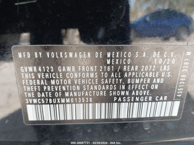 3VWC57BUXMM013538 Volkswagen Jetta 1.4t R-line/1.4t S/1.4t Se